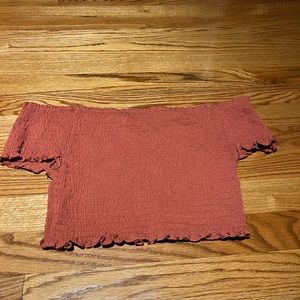 BURNT ORANGE OFF THE SHOULDER TOP